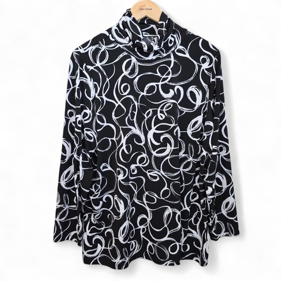 Susan Graver Tops - Susan Graver Top Womens Plus 1X Black Liquid Knit Mock‎ Neck Blouse Long Sleeve